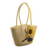 Passage Beige Paper Straw Flower Tote Bag (15.75"x7.87"x4.72")