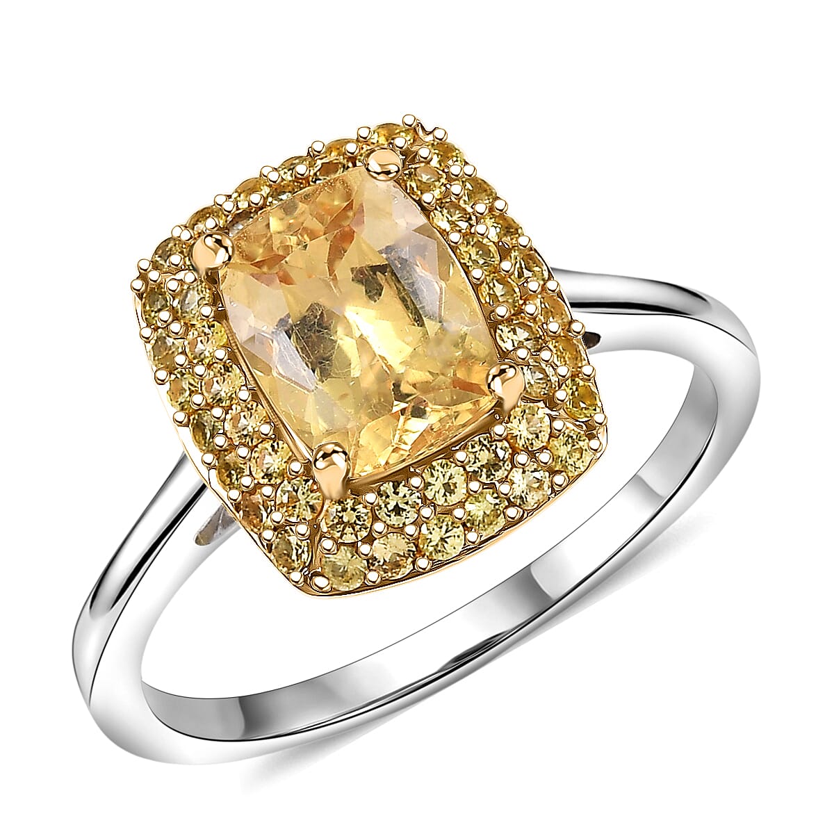 D'Joy Premium Golden Apatite, Yellow Sapphire Ring in 18K Vermeil YG and Rhodium Over Sterling Silver (Size 10.0) 2.00 ctw