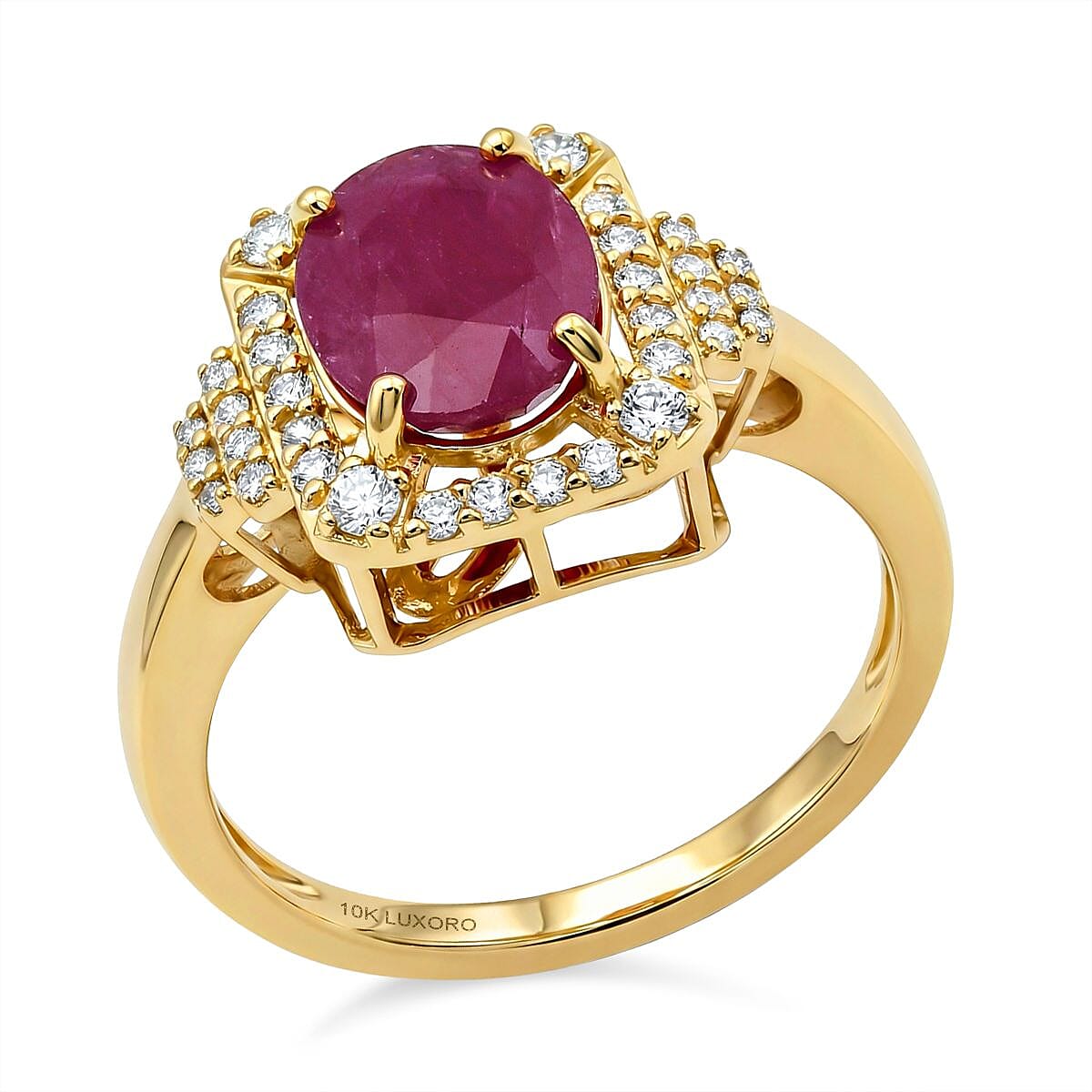 Luxoro 10K Yellow Gold AAA Mozambique Ruby, Diamond (G-H, I2) (0.35 cts) Ring (Size 9.0) 3.35 ctw