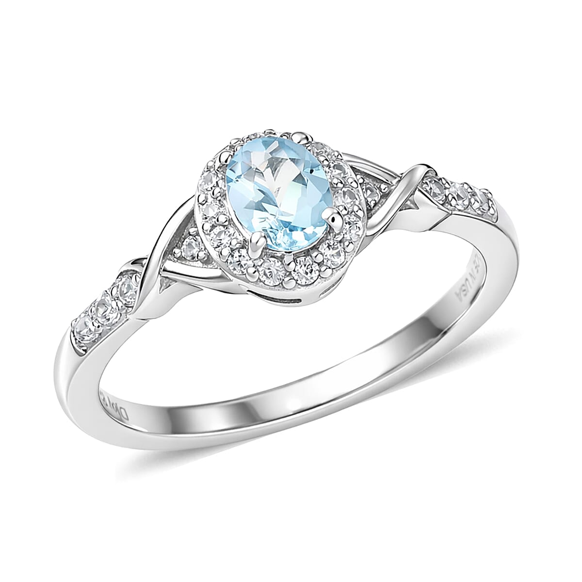 D'Joy Premium Mangoro Aquamarine and White Zircon 0.60 ctw Ring in Rhodium Over Sterling Silver