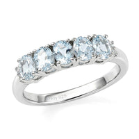 D'Joy Premium Mangoro Aquamarine and White Zircon 0.90 ctw Ring in Rhodium Over Sterling Silver
