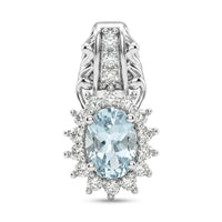 D'Joy Premium Mangaro Aquamarine and White Zircon 1.15 ctw Pendant Without Chain in Rhodium Over Sterling Silver