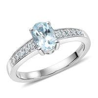 D'Joy Premium Mangoro Aquamarine and White Zircon 0.85 ctw Ring in Rhodium Over Sterling Silver