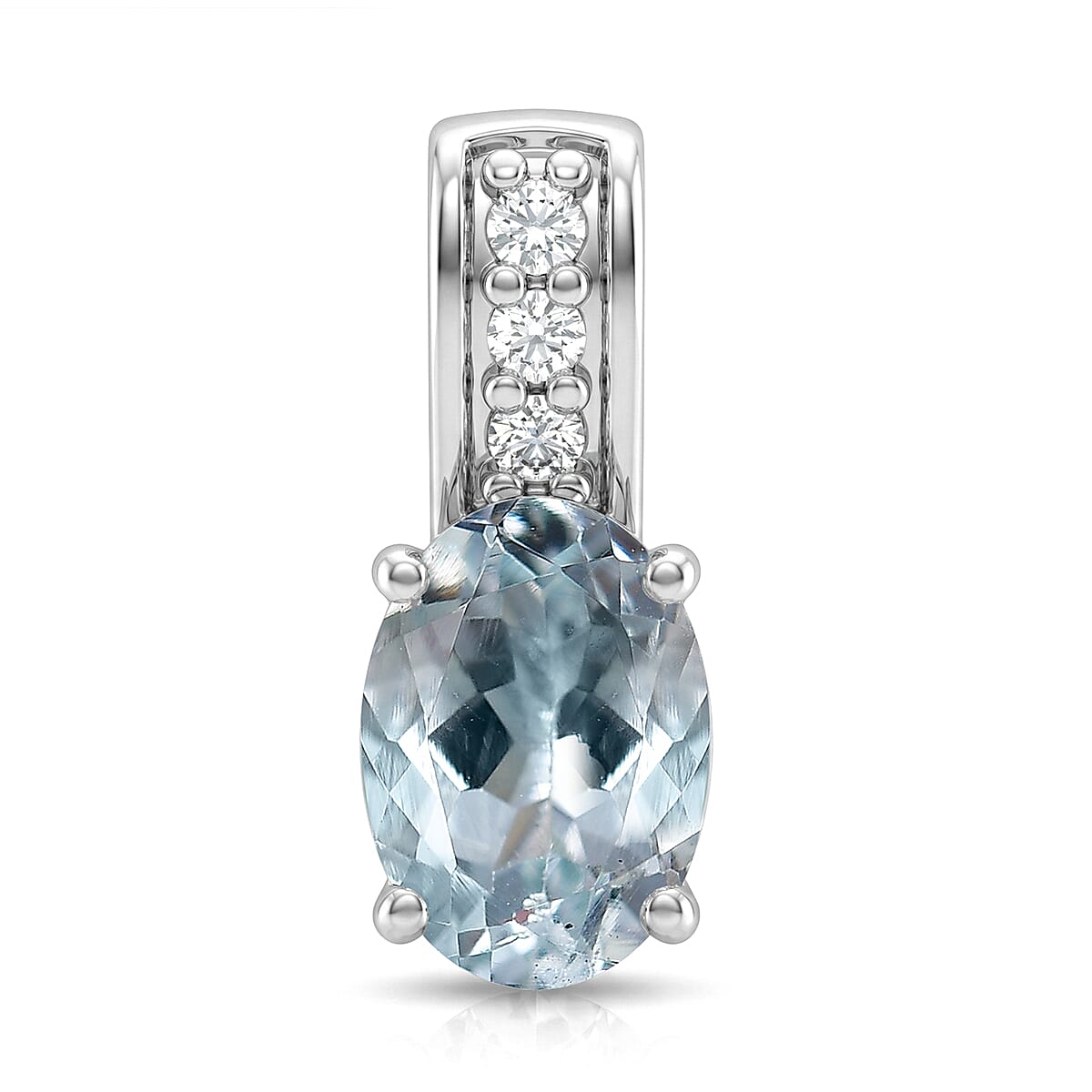 D'Joy Premium Mangaro Aquamarine and White Zircon 0.80 ctw Pendant Without Chain in Rhodium Over Sterling Silver