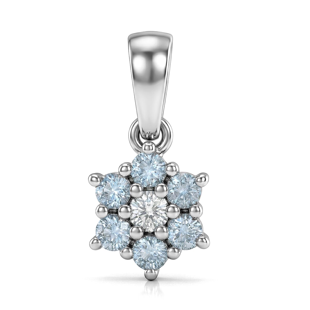 D'Joy Premium Mangaro Aquamarine and White Zircon 0.35 ctw Pendant Without Chain in Rhodium Over Sterling Silver