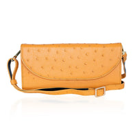 Grand Pelle Camel Genuine Ostrich Leather Crossbody Wallet