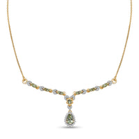 D'Joy Premium Tanzanian Mint Garnet and Moissanite 1.30 ctw Pear Drop Necklace in 18K Vermeil Yellow Gold Over Sterling Silver 18-20 Inches