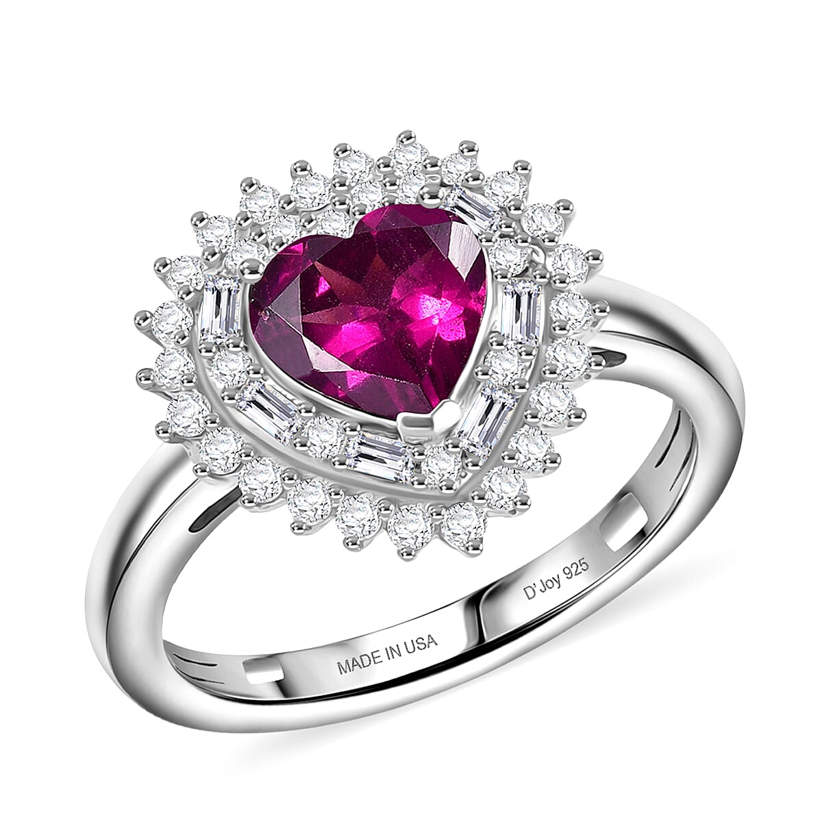 D'Joy AAA Radiant Ember Garnet, Moissanite  Ring in Rhodium Over Sterling Silver ( Size 5) 1.93 (Size 10.0) 1.60 ctw