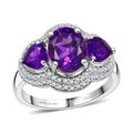 D'Joy Premium Lusaka Amethyst, Moissanite Bloom Trilogy Ring in Rhodium Over Sterling Silver (Size 10.0) 3.00 ctw - Sticky add to cart bar