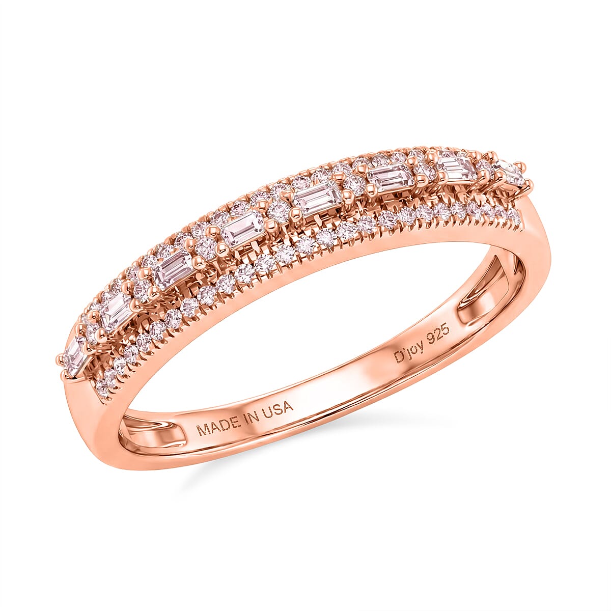D'Joy Natural Pink Diamond (I3) Blush Promise Band Ring in 18K Vermeil RG Over Sterling Silver (Size 10.0) 0.25 ctw