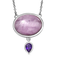 EverTrue Kunzite and African Amethyst 23.10 ctw Celestial Aura Necklace (18-20 Inches) in Platinum Bond