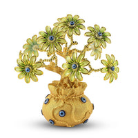 Gold & Green Evil Eye Daisy Floral Tree Money Bag Resin Decorative Figurine (7.87")