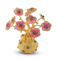 Gold & Pink Evil Eye Floral Tree Money Bag Resin Decorative Figurine (7.87")