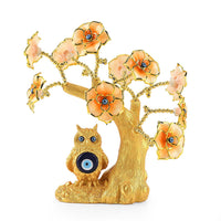 Gold & Peach Evil Eye Floral Tree Owl Resin Decorative Figurine (7.87")