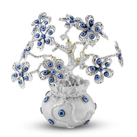 Silver & Blue Evil Eye Floral Tree Money Bag Resin Decorative Figurine (7.87")