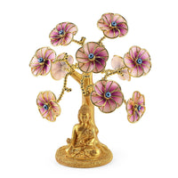 Gold & Pink Evil Eye Flower Tree Buddha Resin Decorative Figurine (7.87")