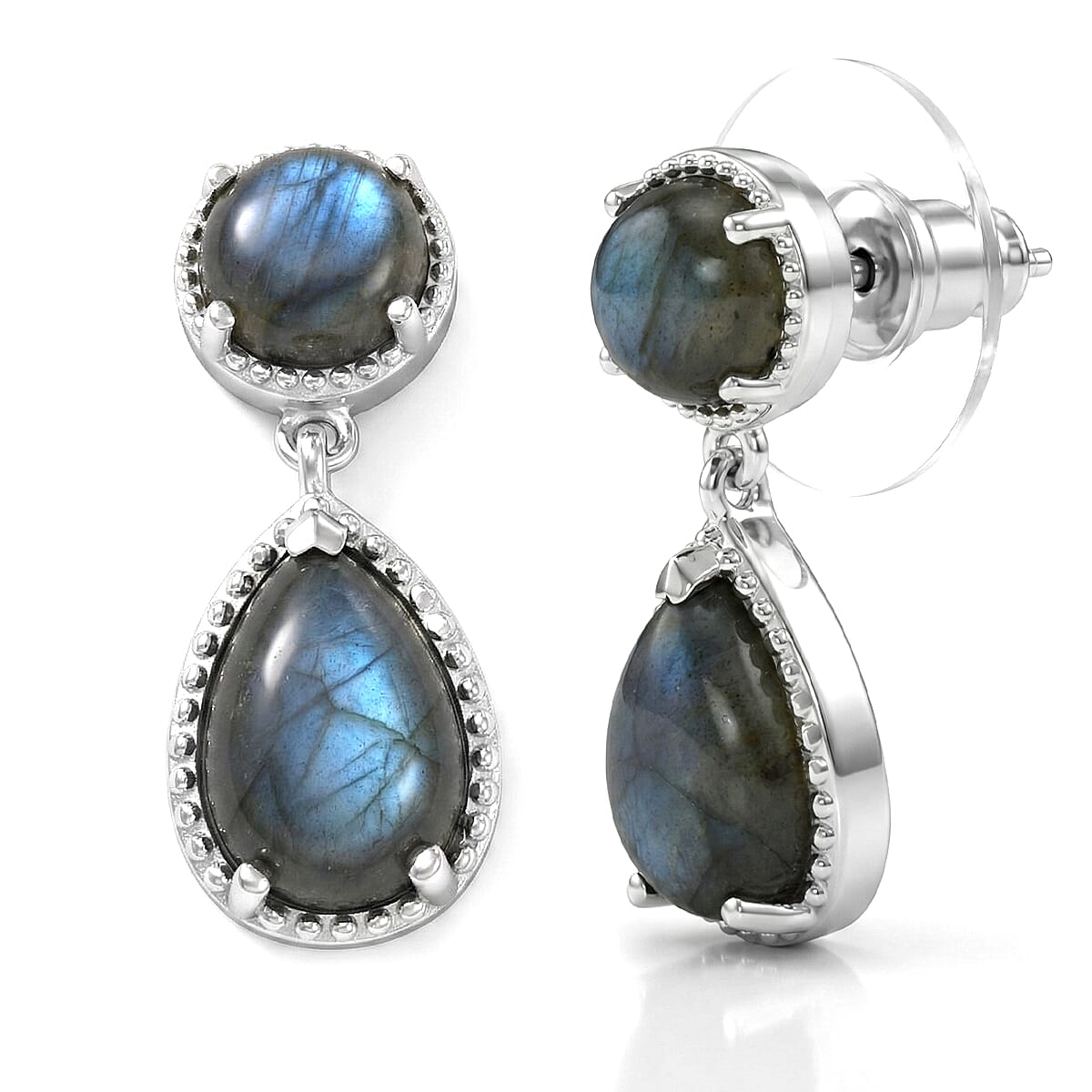 EverTrue Malagasy Labradorite 6.00 ctw Mystic Bloom Earrings in Platinum Bond