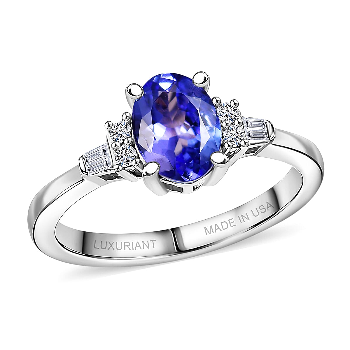 Tanzanite, Luxuriant Lab Grown Diamond (G-H, SI) Midnight Blue Ring in Rhodium Over Sterling Silver (Size 10.0) 1.30 ctw