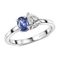 D'Joy Tanzanite, Moissanite Ring in Rhodium Over Sterling Silver (Size 10.0) 0.80 ctw