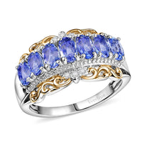 EverTrue Tanzanite, White Zircon Royal Band Ring in 18K YG Plated and Platinum Bond (Size 10.0) 1.65 ctw