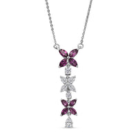 D'Joy Premium Radiant Ember Garnet and Moissanite 1.60 ctw Necklace in Rhodium Over Sterling Silver 20 Inches