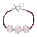 EverTrue Kunzite and Orissa Rhodolite Garnet 42.35 ctw Beaded Serenity Trio Bracelet in Stainless Steel (7.25 In) - Sticky add to cart bar