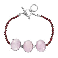 EverTrue Kunzite and Orissa Rhodolite Garnet 42.35 ctw Beaded Serenity Trio Bracelet in Stainless Steel (7.25 In)