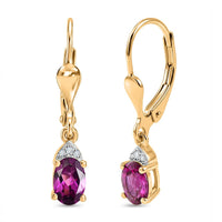 D'Joy Premium Radiant Ember Garnet and White Zircon 1.20 ctw Lever Back Earrings in 18K Yellow Gold Over Sterling Silver