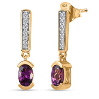 D'Joy Premium Radiant Ember Garnet and White Zircon 1.40 ctw Earrings in 18K Yellow Gold Over Sterling Silver