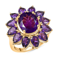 D'Joy Premium Lusaka Amethyst 8.90 ctw Bloom Ring in 18K Vermeil Yellow Gold Over Sterling Silver