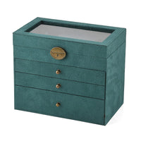 Livmore Green Velvet Anti Tarnish 4 Layer Jewelry Box