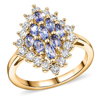 EverTrue Tanzanite, White Zircon Blue Flame Ring in 18K YG Plated (Size 10.0) 1.70 ctw