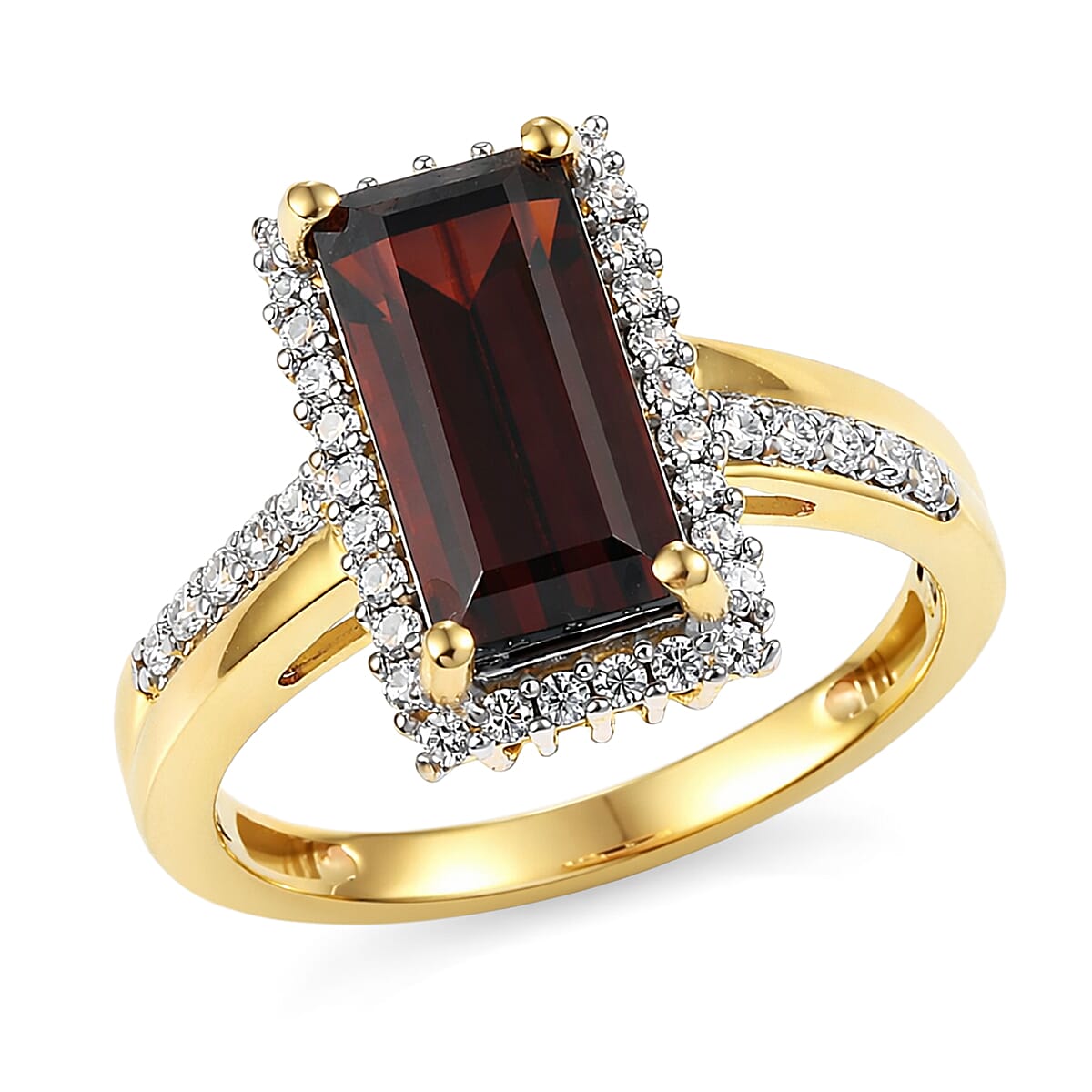 D'Joy Premium Mozambique Garnet, Moissanite Ring in 18K Vermeil YG Over Sterling Silver (Size 6.0) 3.90 ctw