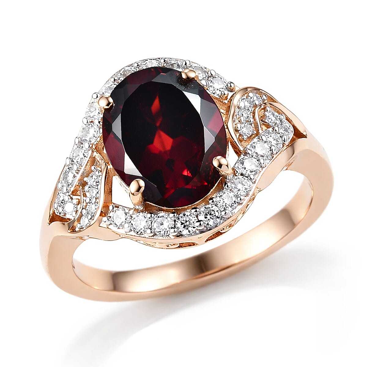 D'Joy Premium Mozambique Garnet, Moissanite Ring in 18K Vermeil RG Over Sterling Silver (Size 6.0) 3.50 ctw