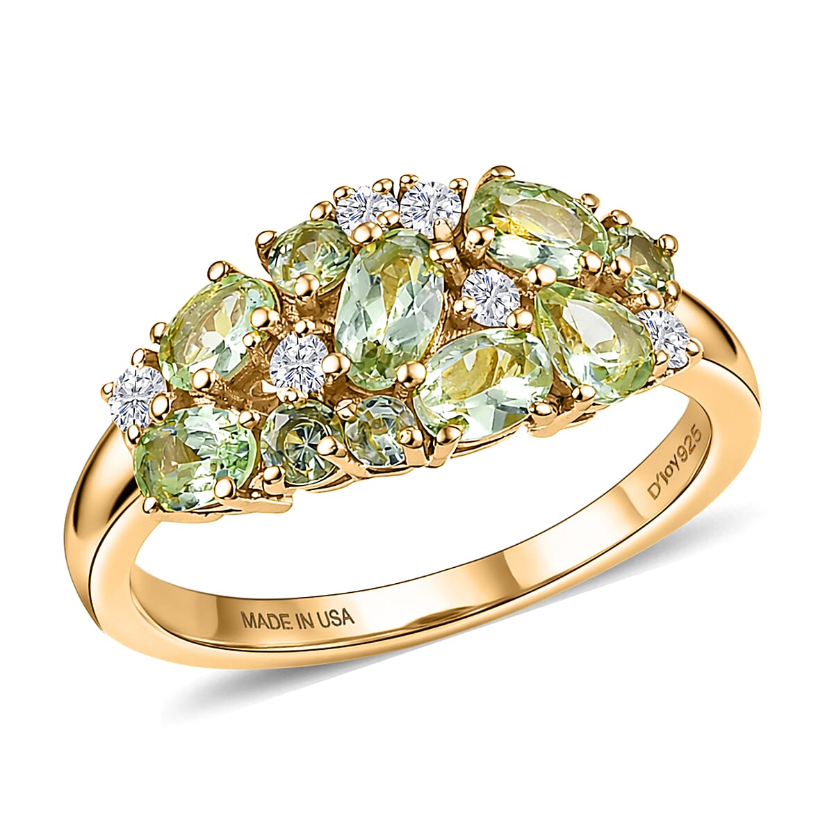 D'Joy Premium Tanzanian Mint Garnet, Moissanite Ring in 18K Vermeil YG Over Sterling Silver (Size 10.0) 1.70 ctw