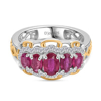 D''Joy African Ruby , White Zircon 5 Stone Ring Sterling Silver 2.48 ctw
