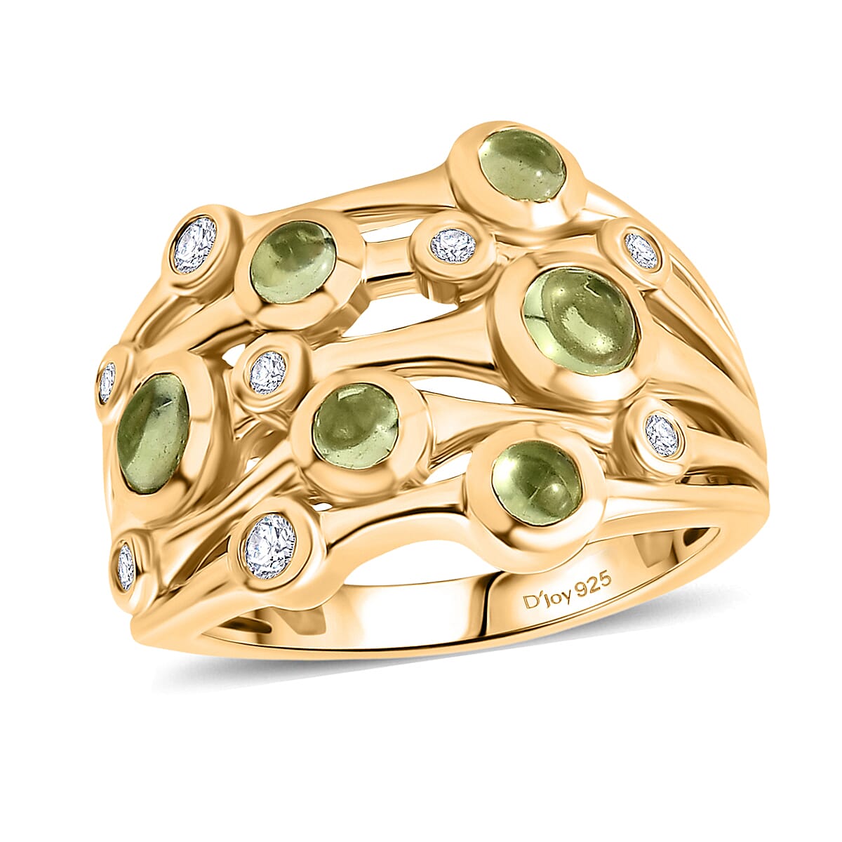 D'Joy Premium Hebei Peridot, White Zircon Ring in 18K YG Plated Sterling Silver (Size 7.0) 1.50 ctw