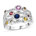 Multi Sapphire, Moissanite Ring in Rhodium Over Sterling Silver (Size 8.0) 1.50 ctw - Sticky add to cart bar