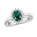 D'Joy Lab Grown Emerald, White Zircon Ring in Rhodium Over Sterling Silver (Size 8.0) 1.10 ctw - Sticky add to cart bar