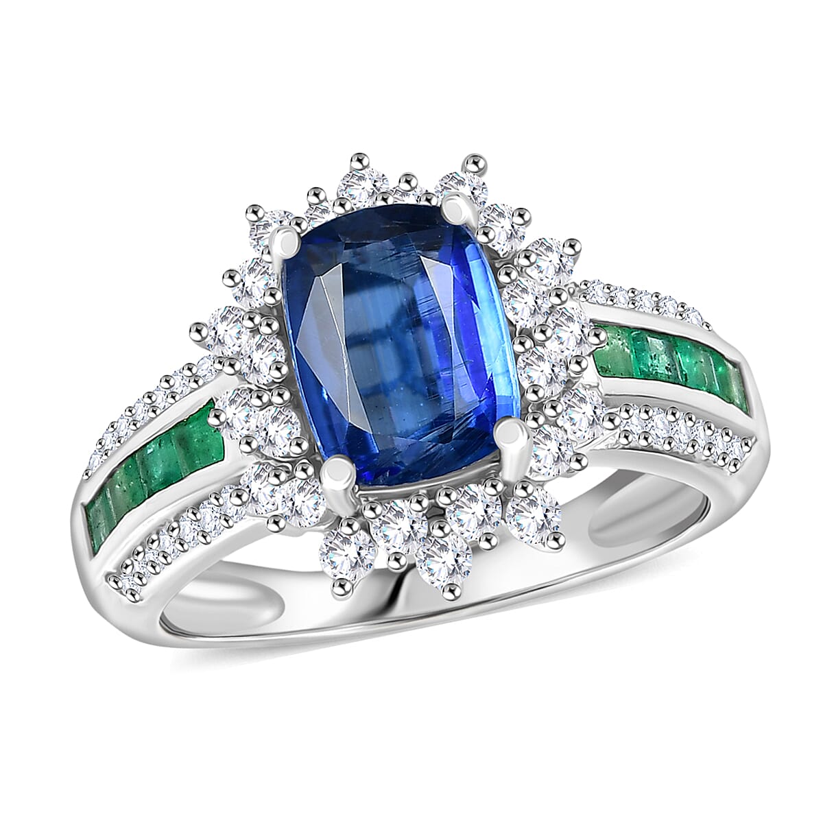 D'Joy AAA Kashmir Kyanite, Multi Gemstone Ring in Rhodium Over Sterling Silver (Size 8.0) 3.00 ctw
