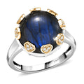 D'Joy AAA Malagasy Labradorite, White Zircon Ring in Rhodium Over Sterling Silver (Size 10.0) 13.00 ctw - Sticky add to cart bar