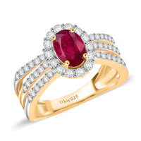 D'Joy African Ruby (FF), Moissanite Ring in 18K Vermeil YG and Rhodium Over Sterling Silver (Size 5.0) 1.80 ctw