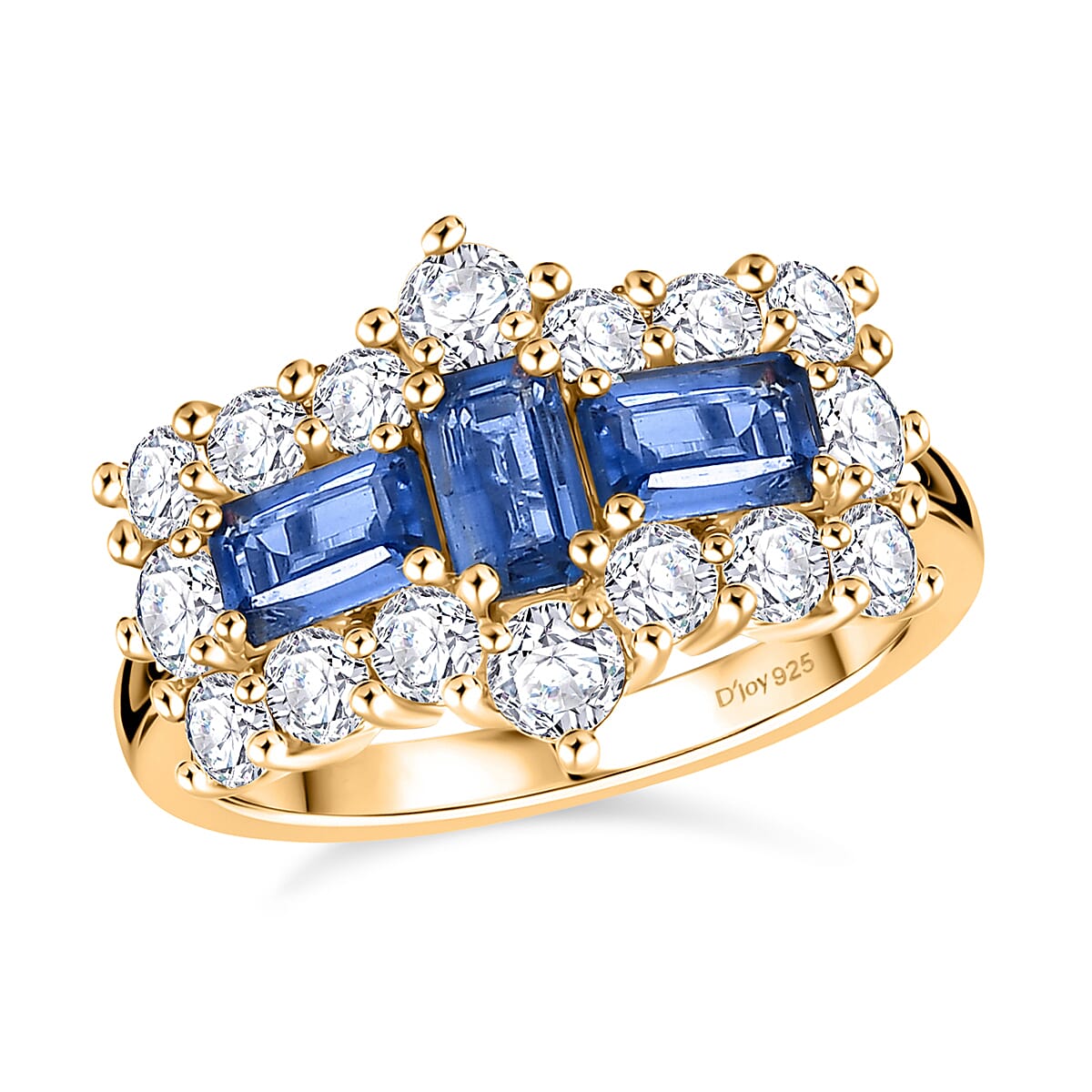 D'Joy Kashmir Kyanite, White Zircon Ring in 18K YG Plated Sterling Silver (Size 7.0) 1.60 ctw