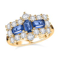 D'Joy Kashmir Kyanite, White Zircon Ring in 18K YG Plated Sterling Silver (Size 7.0) 1.60 ctw