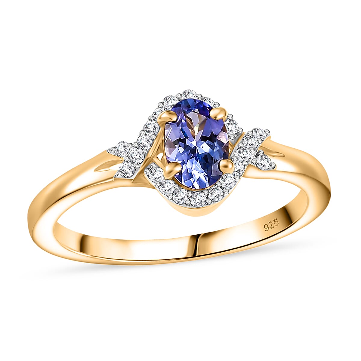 Tanzanite and White Zircon 0.65 ctw Ring in 18K Vermeil Yellow Gold Over Sterling Silver (Size 9.0)