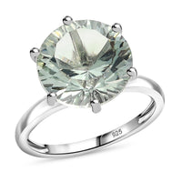 Montezuma Prasiolite Ring in Rhodium Over Sterling Silver (Size 17.0) 5.90 ctw