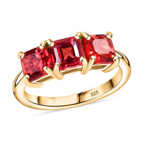 Lab Created Padparadscha Sapphire Ring in 18K YG Plated Sterling Silver (Size 9.0) 2.85 ctw