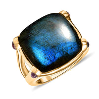 EverTrue AAA Malagasy Labradorite, Orissa Rhodolite Garnet Ring in 18K YG Plated (Size 6.0) 22.80 ctw