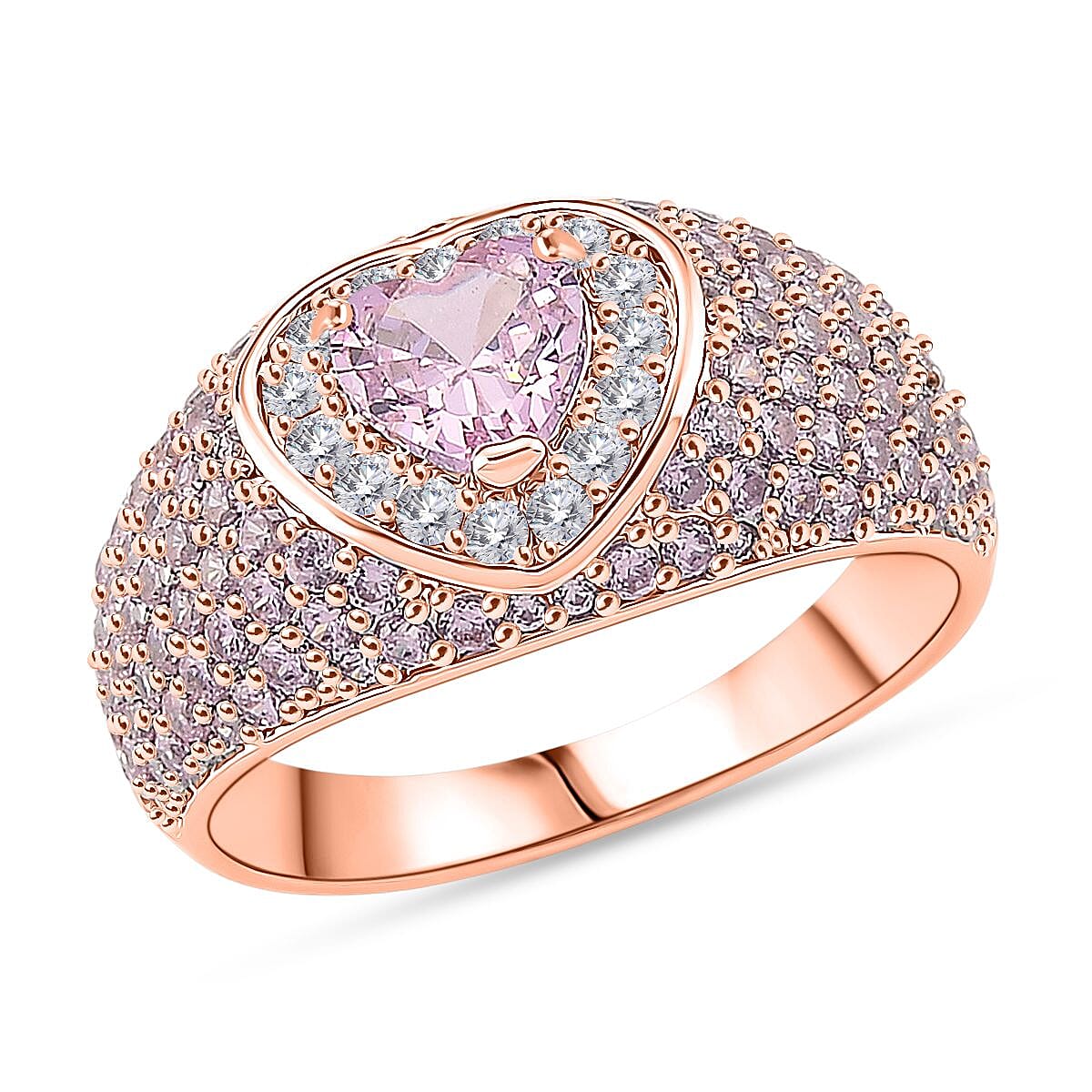 Simulated Pink and White Diamond Ring in 18K RG Plated (Size 8.0) 3.75 ctw
