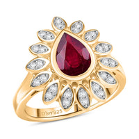 D'Joy African Ruby (FF), White Zircon Ring in 18K YG Plated Sterling Silver (Size 6.5) 1.90 ctw